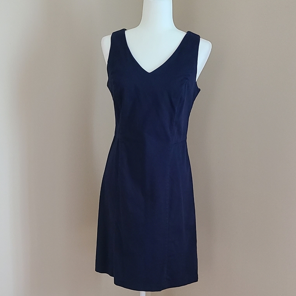 Tommy Hilfiger Navy Blue Fit and Flare Sleeveless Cotton V-Neck Dress Size 8